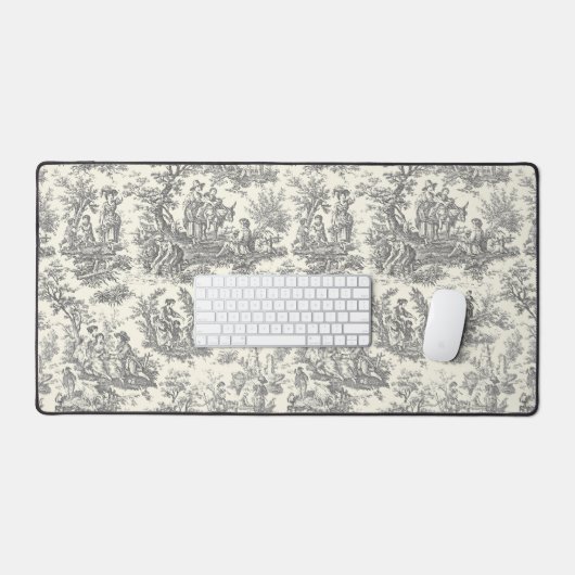 Elegant  zwart toile de jouy bureaumat (Keyboard & Muis)