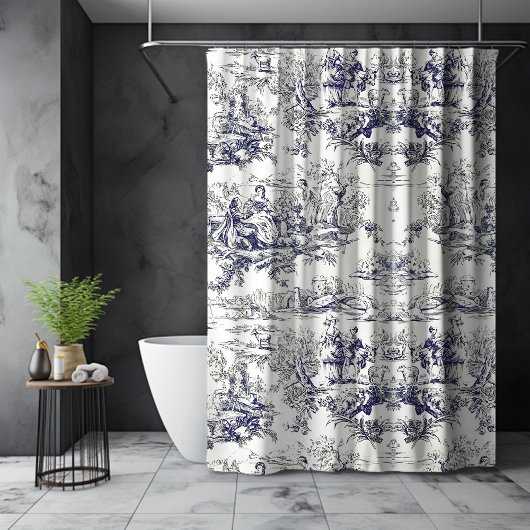 Elegant  zwart toile de jouy monogram douchegordijn