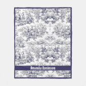 Elegant  zwart toile de jouy monogram fleece deken (Voorkant)