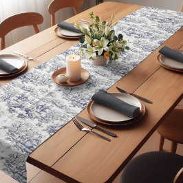 Elegant  zwart toile de jouy monogram korte tafelloper