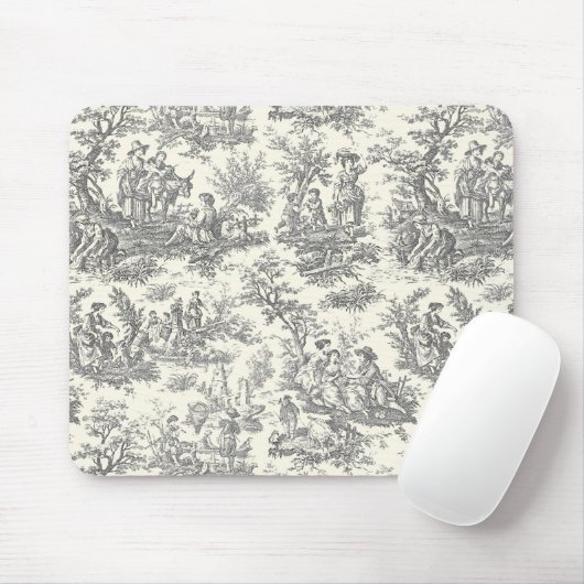 Elegant zwart toile de jouy muismat (Met muis)