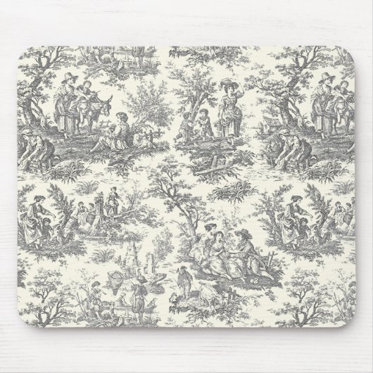 Elegant  zwart toile de jouy muismat (Voorkant)