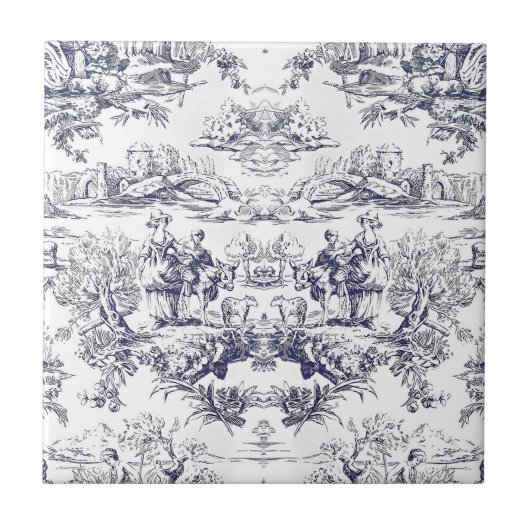 Elegant  zwart toile de jouy tegeltje (Voorkant)