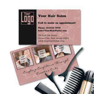 Elegant Zwart & Toscane Roze Hair Salon Logo Visitekaartje
