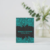 Elegant zwart & turquoise bruiloft planner visitekaartje (Staand voorkant)
