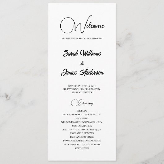 Elegant Zwart Typografie Witte Trouwprogramma Programmakaart (Voorkant)