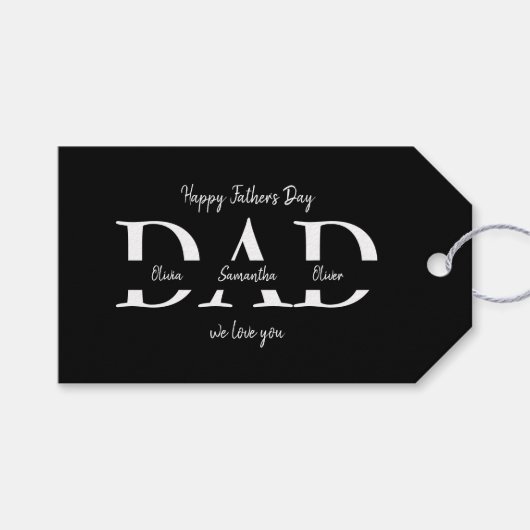 Elegant zwart Vaderdag - Kinderen namen | Cadeaulabel (Voorkant (Horizontaal))