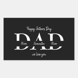Elegant zwart Vaderdag - Kinderen namen | Rechthoekige Sticker