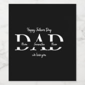 Elegant zwart Vaderdag - Kinderen namen | Wijn Etiket (Enkel label)