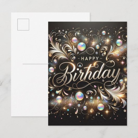 Elegant zwart verjaardags briefkaart (Voorkant / Achterkant)