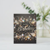 Elegant zwart verjaardags briefkaart (Staand voorkant)