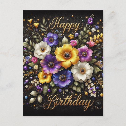 Elegant zwart verjaardagsfeest Briefkaart (Voorkant)