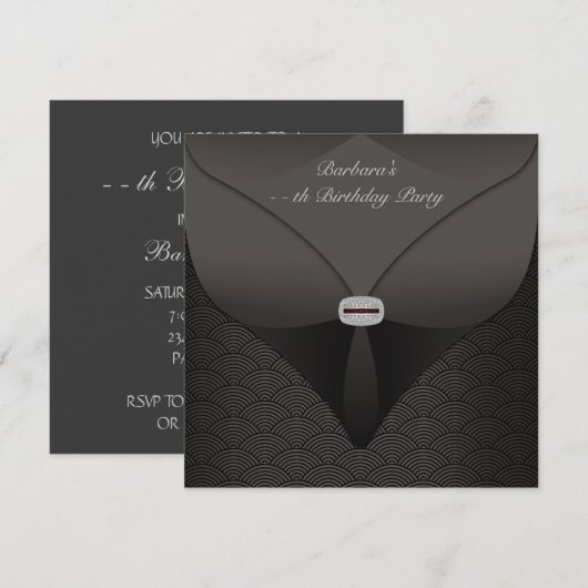 Elegant zwart verjaardagsfeestje kaart (Voorkant / Achterkant)