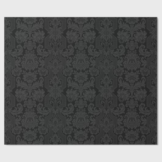 Elegant Zwart Victoriaans Damask Cadeaupapier (Vlak)