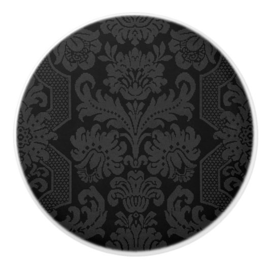 Elegant Zwart Victoriaans Damask Keramische Knop (Voorkant)