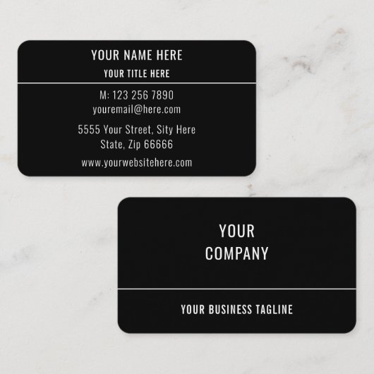 Elegant zwart Visitekaartje maak je eigen ontwerp (Voorkant / Achterkant)