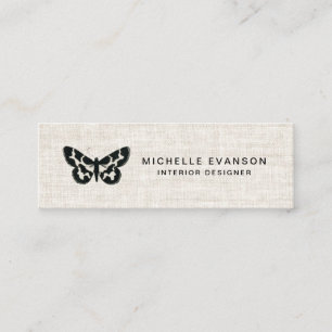 Elegant zwart vlinderlogo tan linnen uitstraling mini visitekaartje