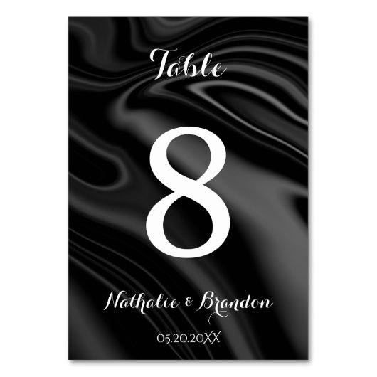 Elegant zwart vloeistof tafelnummer (Voorkant)