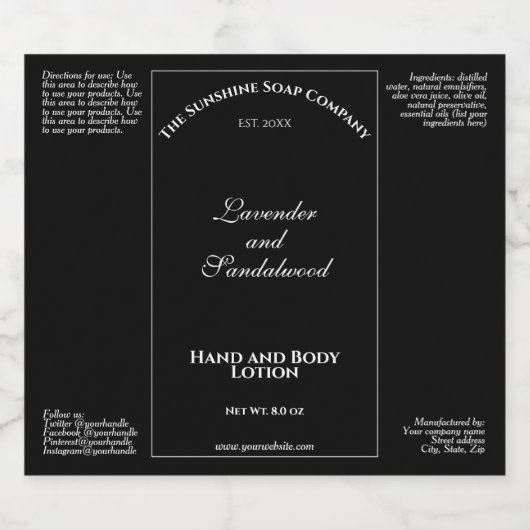 Elegant zwart waterdicht cosmetica flesetiket sparkling wijnetiket (Enkel label)