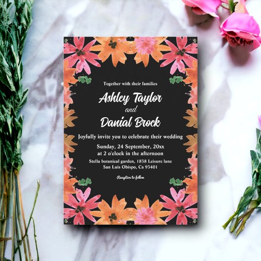 Elegant Zwart Waterverf Rozen Herfst Bloemen Bruil Kaart