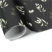 Elegant Zwart Winter Groen Botanische Kerstmis Cadeaupapier (Rol Hoek)