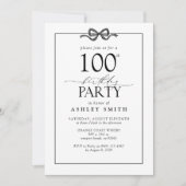 Elegant Zwart & Wit 100e Verjaardagsfeestje Bow Kaart (Voorkant)