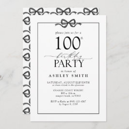 Elegant Zwart & Wit 100e Verjaardagsfeestje Bow Kaart