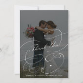 Elegant zwart-wit 2 de bruiloft van het fotomanusc bedankkaart (Voorkant)