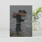 Elegant zwart-wit 2 de bruiloft van het fotomanusc bedankkaart (Staand voorkant)