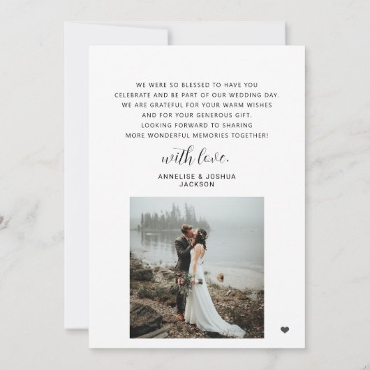 Elegant zwart-wit 2 de bruiloft van het fotomanusc bedankkaart (Achterkant)