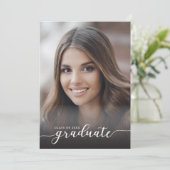 Elegant zwart-wit 4-foto afstudeerfeest kaart (Staand voorkant)