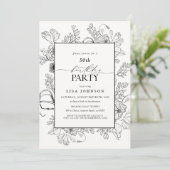 Elegant Zwart Wit 50e Verjaardag Bloemen lijn Art Kaart (Staand voorkant)