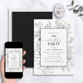 Elegant Zwart Wit 50e Verjaardag Bloemen lijn Art Kaart