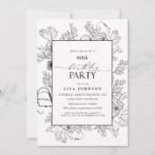 Elegant Zwart Wit 60e Verjaardag Bloemen lijn Art Kaart (Voorkant)