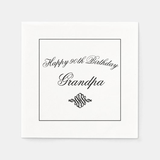 Elegant zwart-wit 90ste verjaardagspapier servet (Voorkant)