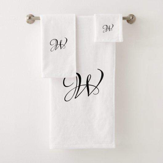 Elegant zwart-wit aangepast monogram initiaal bad handdoek (Insitu)