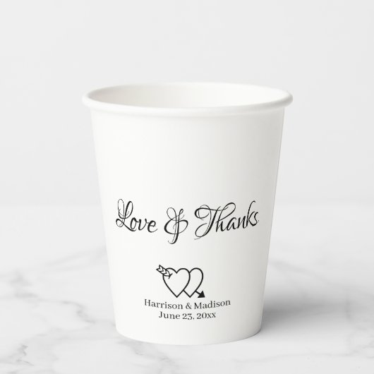 Elegant zwart-wit aangepast script heft bruiloft papieren bekers (Achterkant)