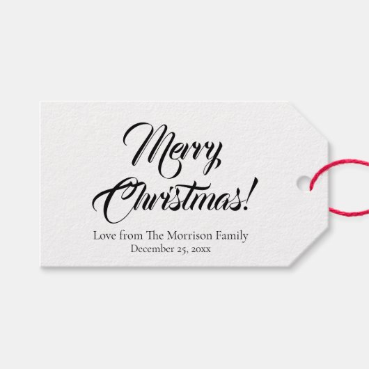 Elegant zwart wit aangepaste script tekst kerst cadeaulabel (Voorkant (Horizontaal))