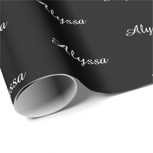 Elegant zwart wit aangepaste scriptnaam Verjaardag Cadeaupapier (Rol Hoek)