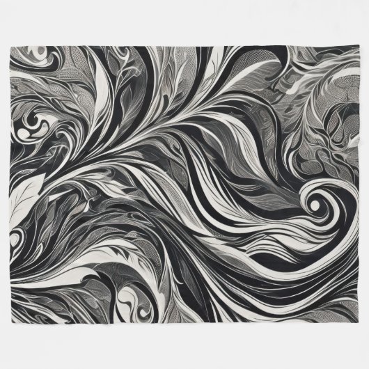 Elegant - Zwart-wit Abstract Flow Fleece Deken (Voorkant (Horizontaal))