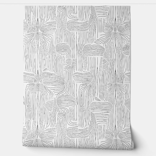 Elegant zwart-wit Abstract lijnpatroon Behang (Afrollen)