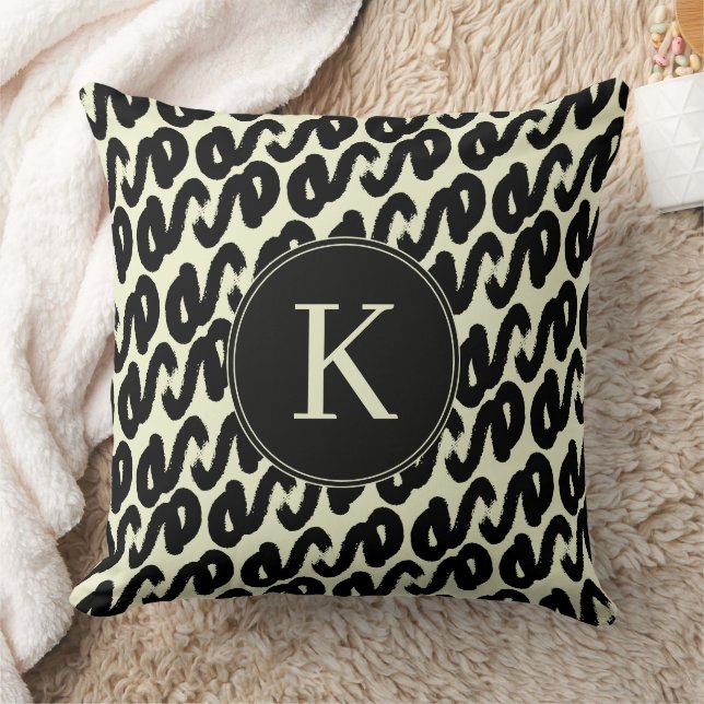 Elegant zwart-wit abstract patroon monogram kussen (Deken)