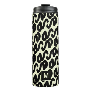 Elegant zwart-wit abstract patroon monogram thermosbeker