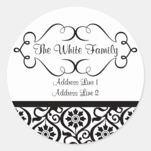 Elegant zwart-wit adreslabel ronde sticker