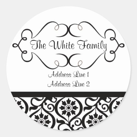 Elegant zwart-wit adreslabel ronde sticker (Voorkant)