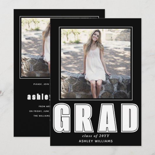 Elegant zwart-wit AFSTUDEERDER Klasse van 2024 fot Kaart (Voorkant / Achterkant)