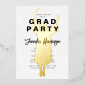 Elegant zwart-wit afstudeerfeest goud folie uitnodiging (Voorkant)