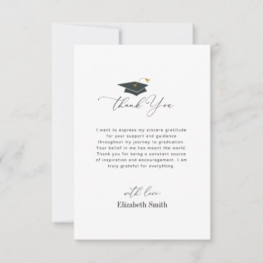 Elegant zwart-wit afstuderen bedankkaart (Voorkant)