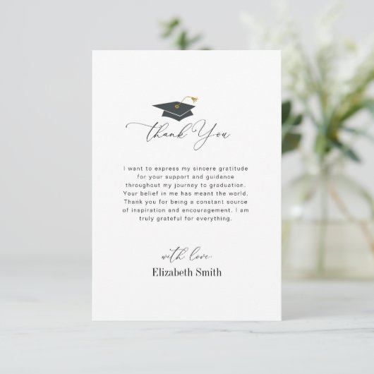 Elegant zwart-wit afstuderen bedankkaart (Staand voorkant)