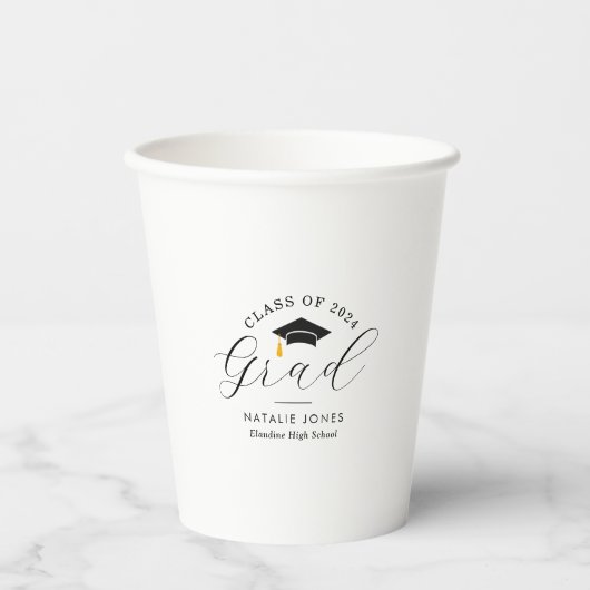 Elegant zwart-wit afstuderen papieren bekers (Voorkant)